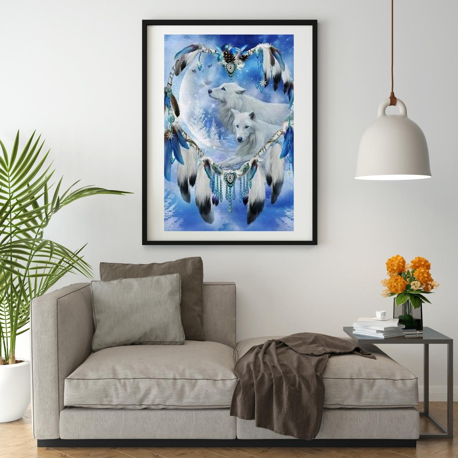 Broderie Diamant Attrape Rêves Loups Blancs