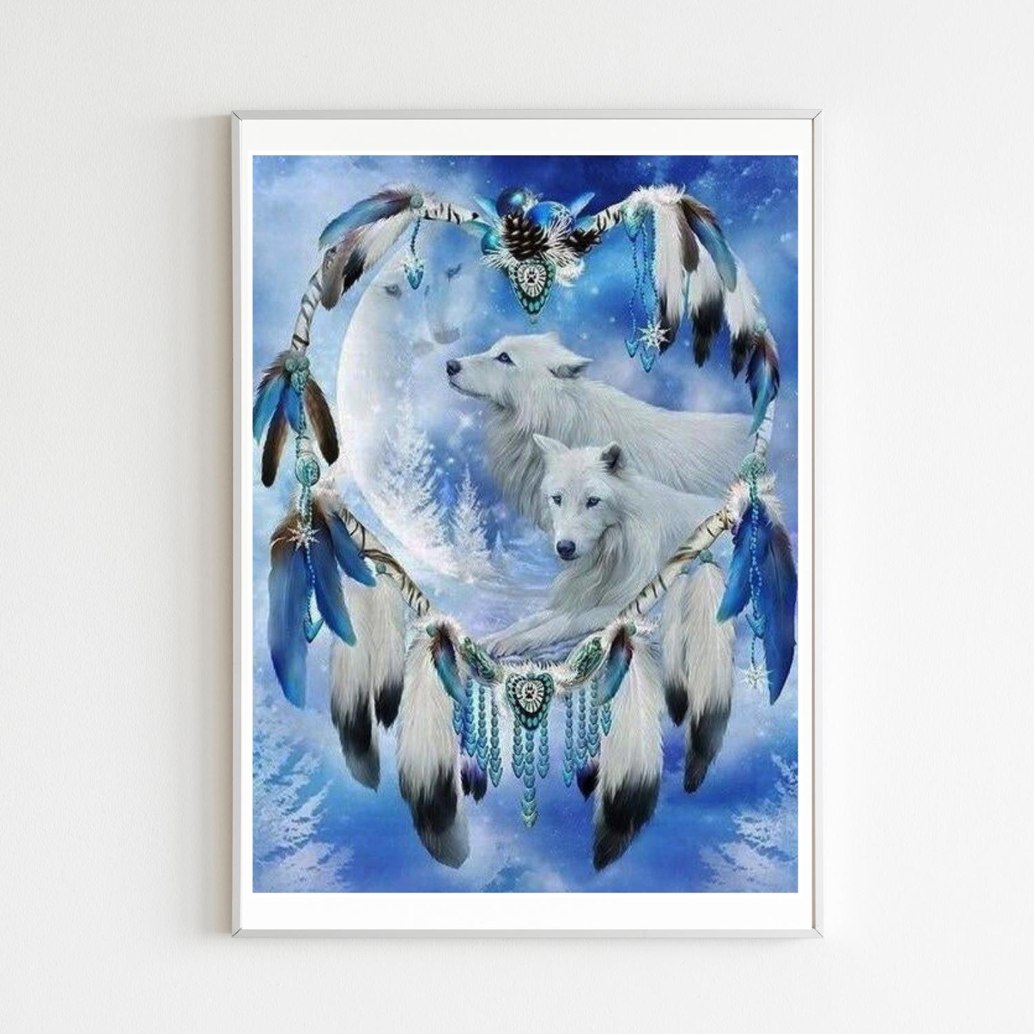 Diamond Painting Attrape Rêves Loups Blancs