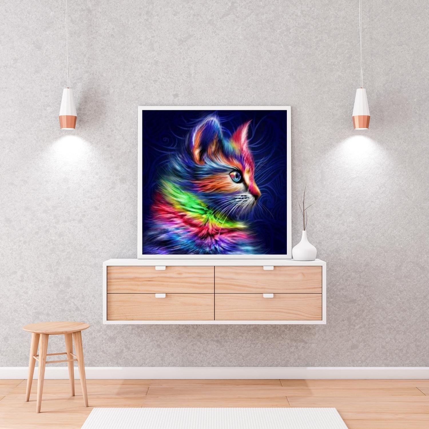 Broderie Diamant Chat au Profil Coloré