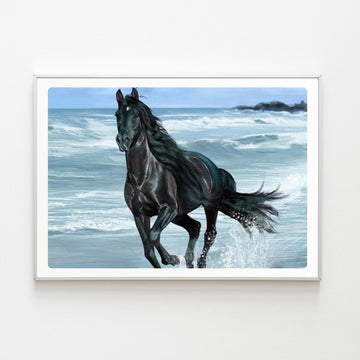Diamond Painting Cheval Noir et Mer