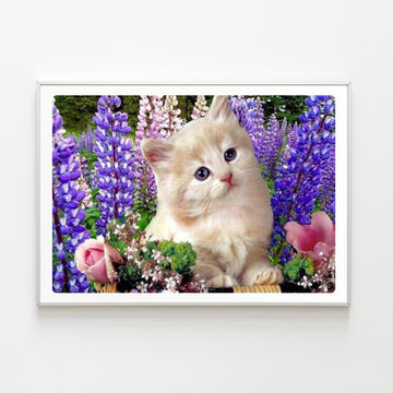 Diamond Painting Chaton et Fleurs de Lavande