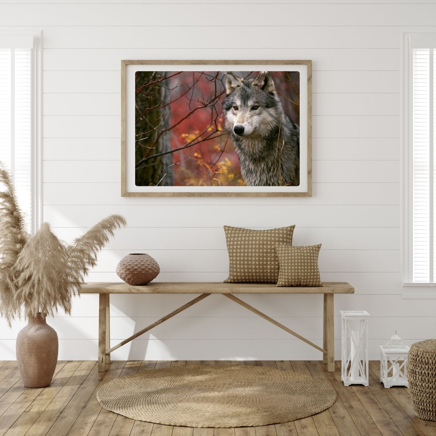 Broderie Diamant Loup Automne
